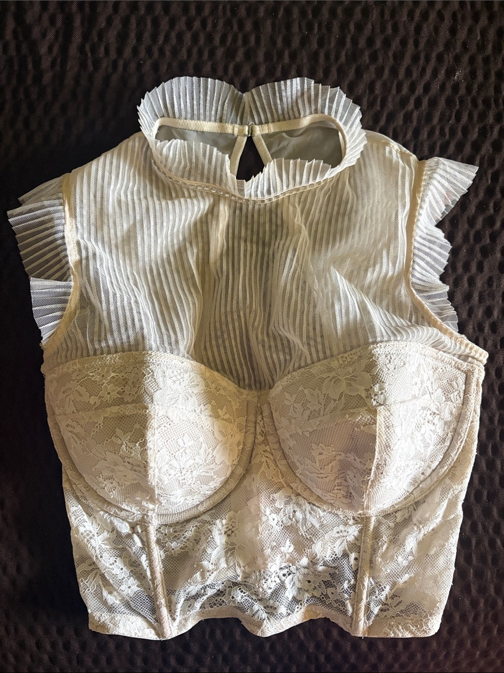 Victoria's Secret Cream Lace Bustier with Pleated Sheer Yoke